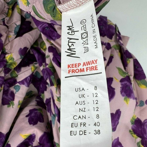 Nasty Gal Dress Purple Floral Print Balloon Sleeve Ruched Mini NWT - Picture 11 of 12